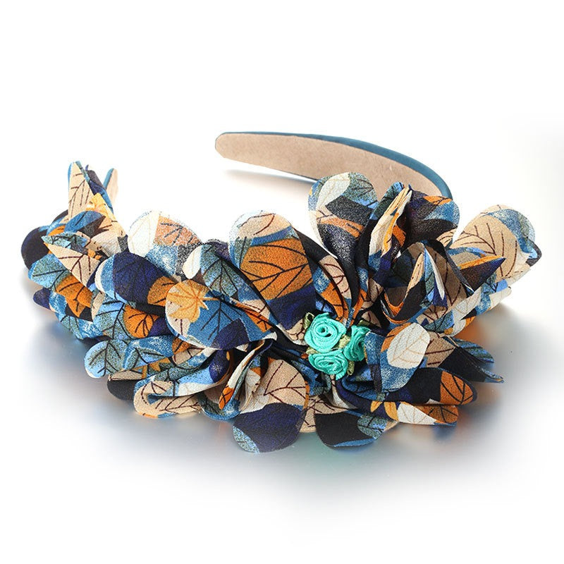 Fashionable leaf pattern fabric oversized flower headband - V.I.P Digital Presence