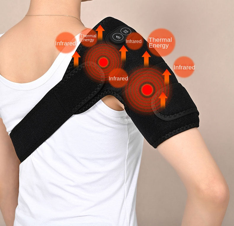 Electric Shoulder Brace Heated Knee Massager Vibration Massage Black Support Strap with Adjustable - V.I.P Digital Presence