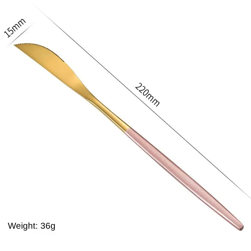 Stainless Steel Cutlery Set with Portuguese Gold Spray Painted Steak Knife, Fork, Spoon, and Tea Spoon 4-Piece Gift Pack - V.I.P Digital Presence