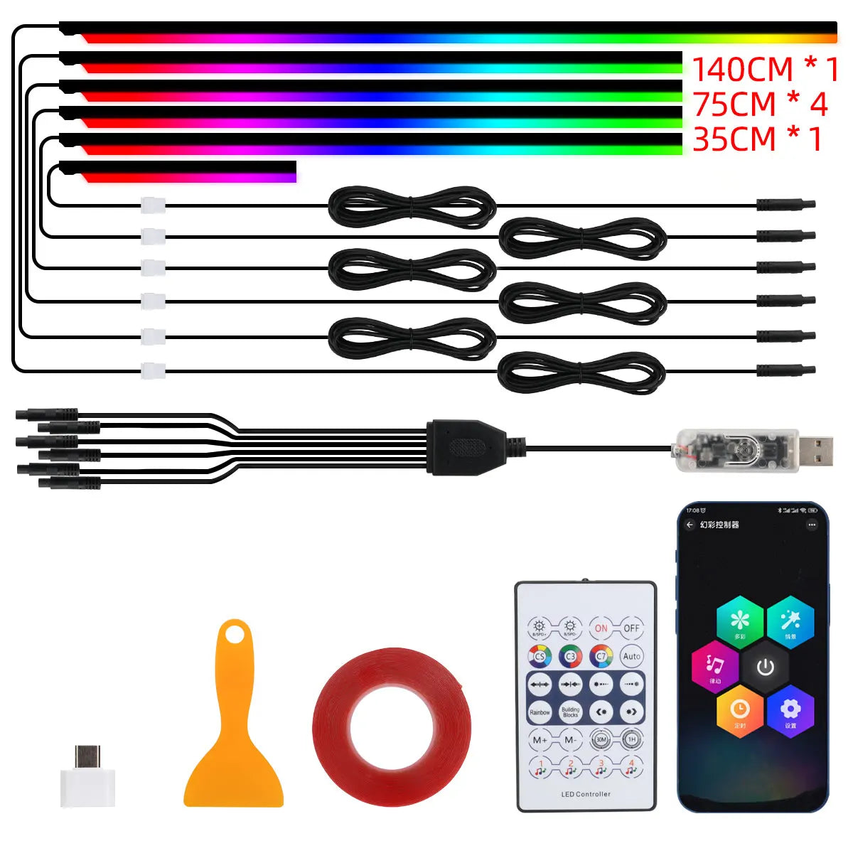 10 in 1 Car LED Acrylic Light Strip RGB Symphony Auto Interior Strip Lights Remote/APP Control Decorative Atmosphere Lamp - V.I.P Digital Presence