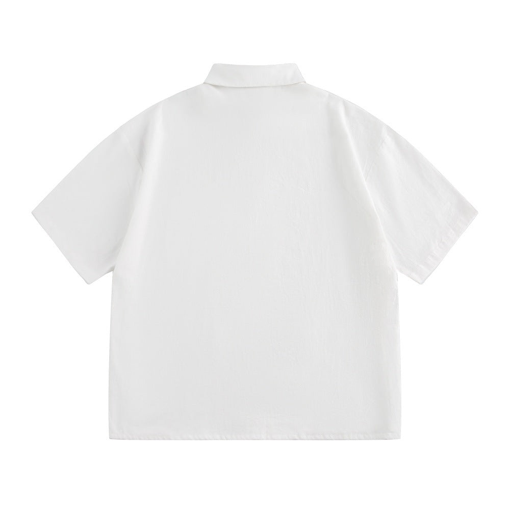 Alphabet Print Short Sleeve Shirt Workwear Japanese Style Loose Casual Design Summer Collar Shirt Men's Trendy - V.I.P Digital Presence