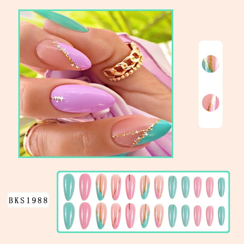 Nail Art Almond Nails Finished Wearable Nails Mid-Length Nail Art Patch Ins Style Hot Girl - V.I.P Digital Presence