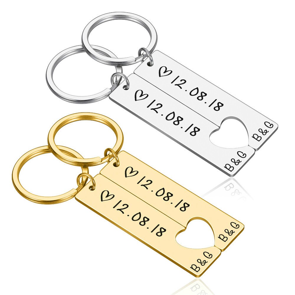 Personalized Heart Keychain Set Engraved King Date and Name Love Keyring Gift for Couples Girlfriend Boyfriends Key Chain Rings - V.I.P Digital Presence