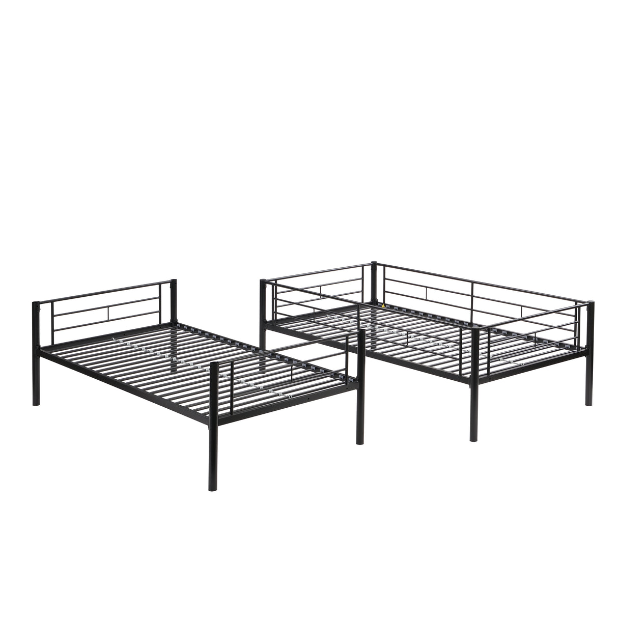 Double decker bed, size above twin bed, with 2 ladders and full-length guardrail, metal, storage space, black - V.I.P Digital Presence