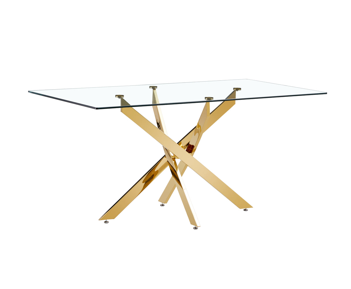 TEMPERED CLEAR GLASS GOLDEN LEG DINNING TABLE 63" - V.I.P Digital Presence