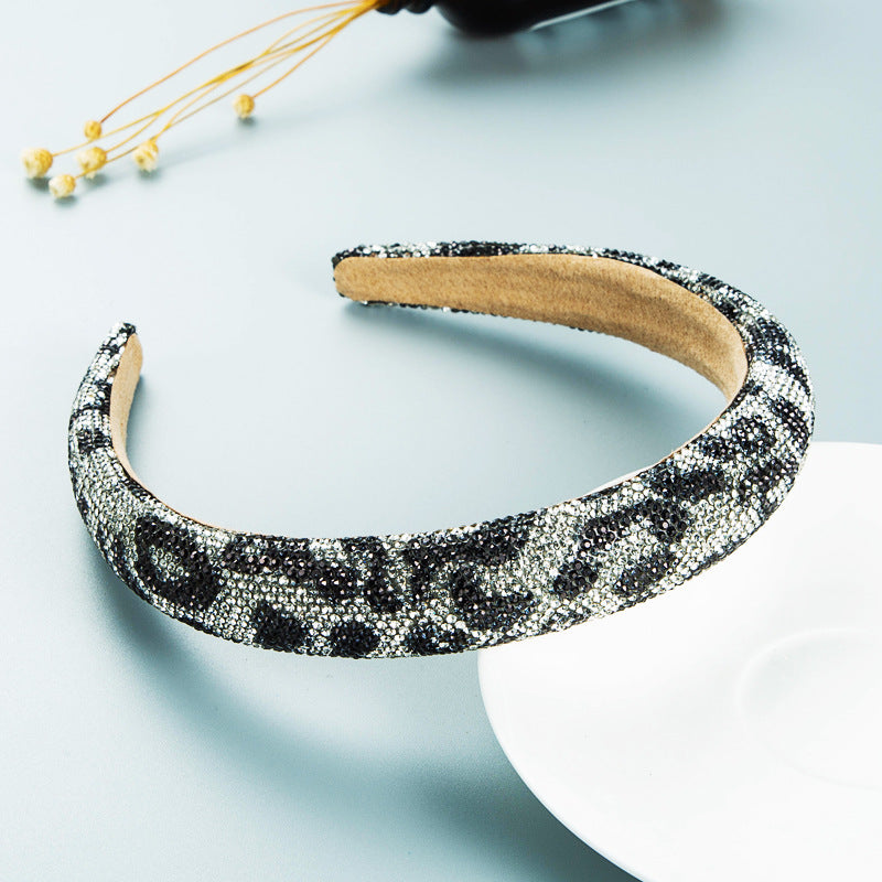 Hair Hoop Retro Baroque Starry Rhinestone Sponge Head Hoop Personality Wide-Brimmed Leopard Print Banquet Headwear Hairpin - V.I.P Digital Presence