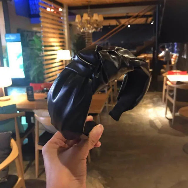 Solid color PU leather wide edge headband with smooth surface - V.I.P Digital Presence