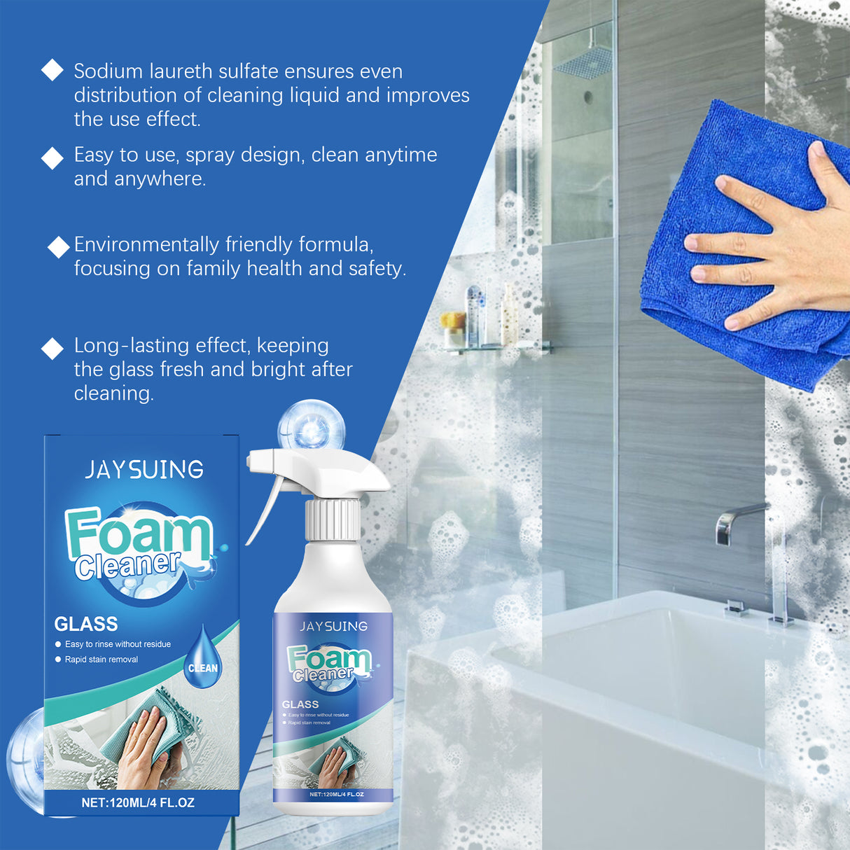 Glass Foam Cleaner cleans oil stains with refurbished daily maintenance glass cleaning spray - V.I.P Digital Presence