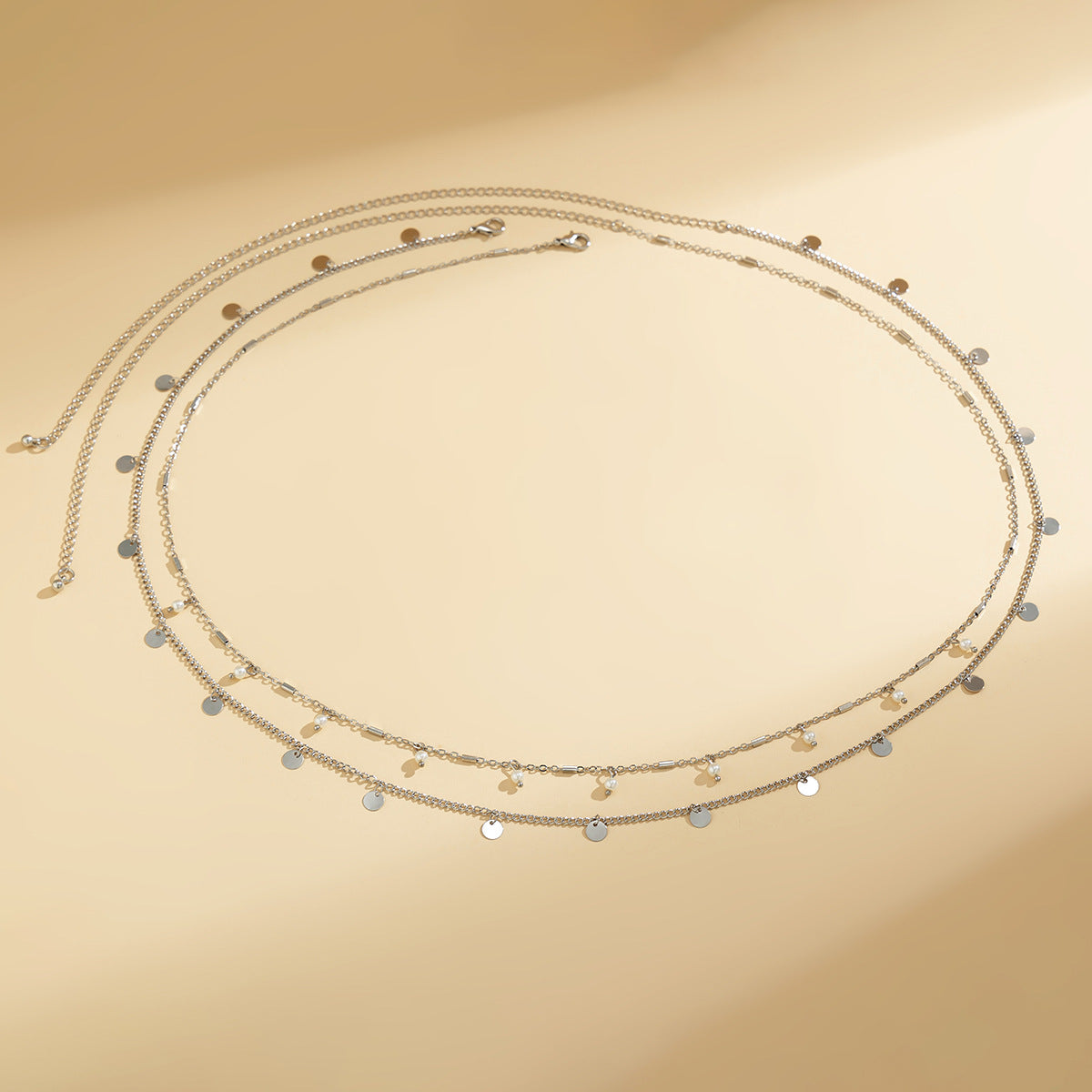 Double layered waist chain, geometric sequins, waist chain, beach party, imitation pearl body chain, fashionable - V.I.P Digital Presence