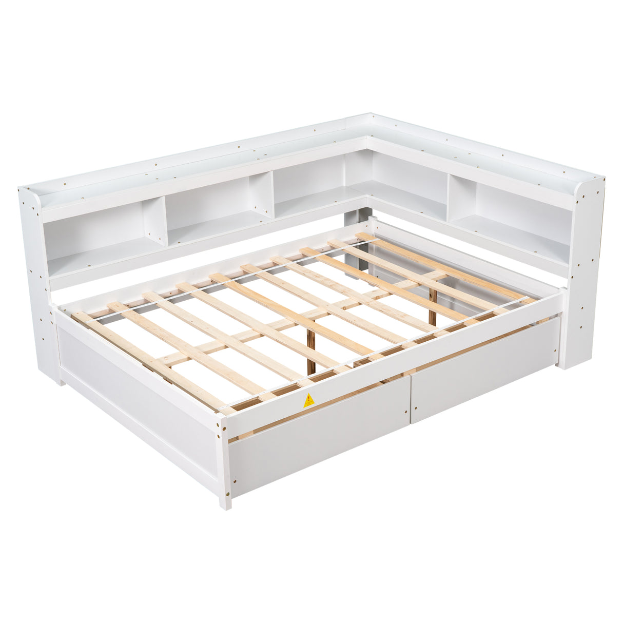 Full Bed with L-shaped Bookcases, Drawers ,White - V.I.P Digital Presence