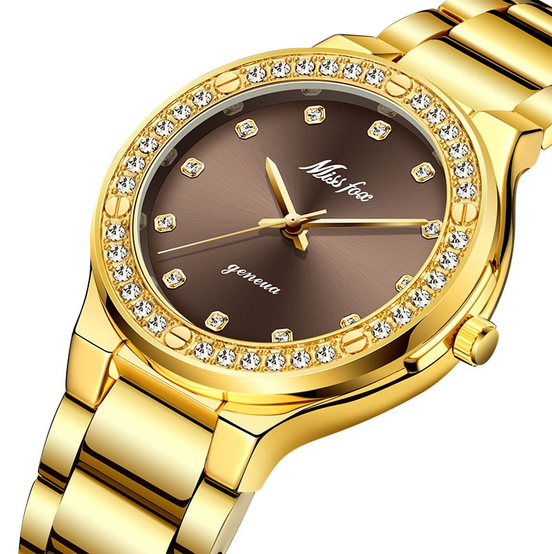 MISSFOX 2742 Elegant Woman Watch Luxury Brand Female Wristwatch Japan Movt 30M Waterproof Gold Expensive Analog Geneva Quartz Watch - V.I.P Digital Presence