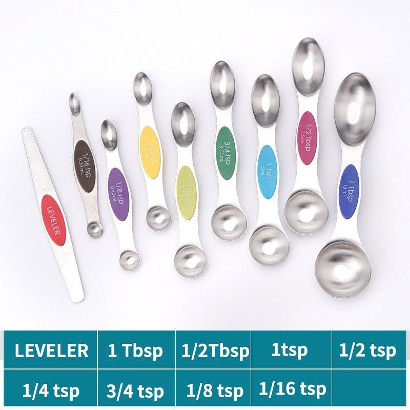 Magnetic suction double head measuring spoon 9-piece set of stainless steel baking household kitchen salt spoon - V.I.P Digital Presence