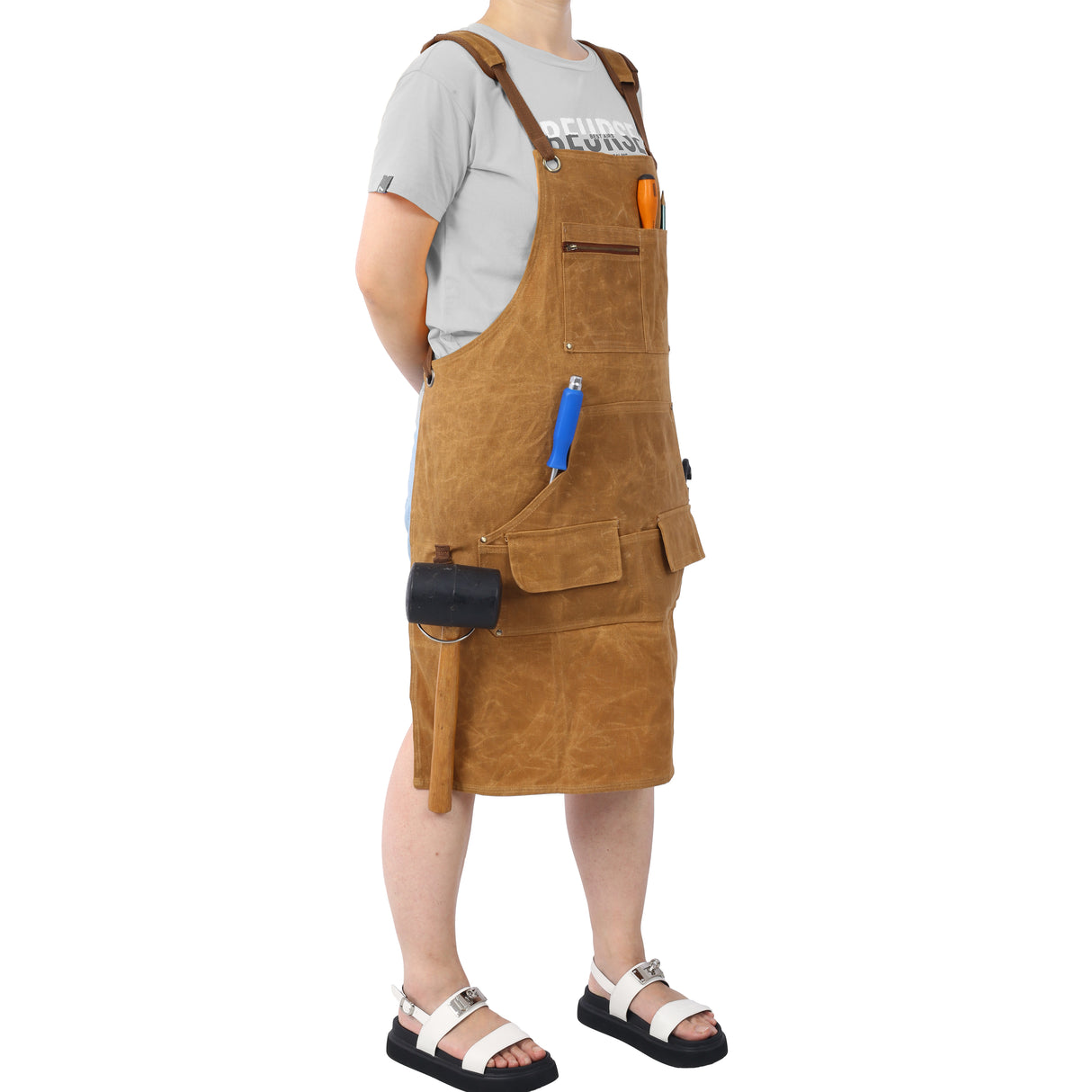 Long heavy-duty waxed canvas tool apron, carpenter apron, carpenter waterproof 18 ounces, fully adjustable - V.I.P Digital Presence