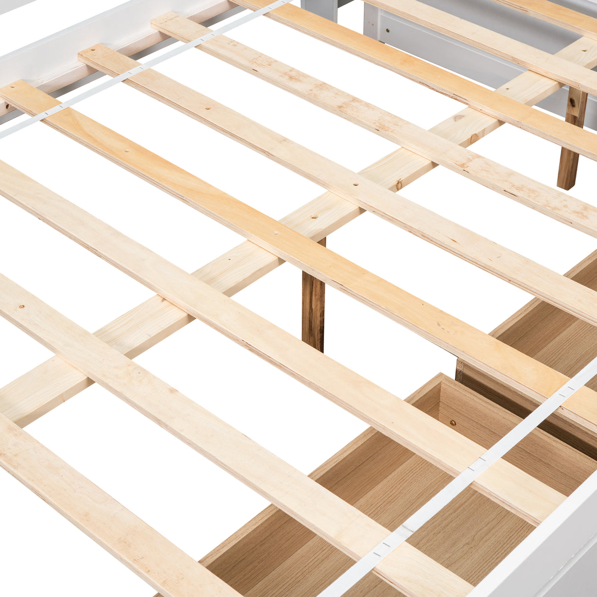 Full Bed with L-shaped Bookcases, Drawers ,White - V.I.P Digital Presence