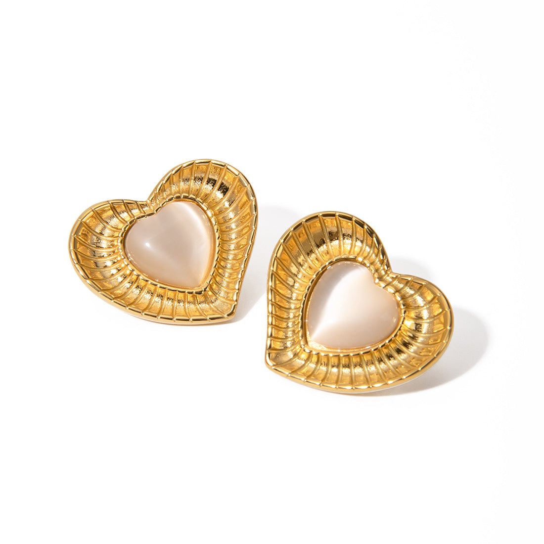 White cat eye stone earrings with niche temperament titanium steel earrings - V.I.P Digital Presence