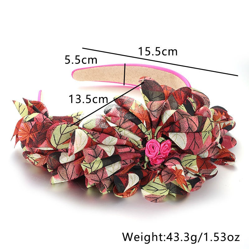 Fashionable leaf pattern fabric oversized flower headband - V.I.P Digital Presence