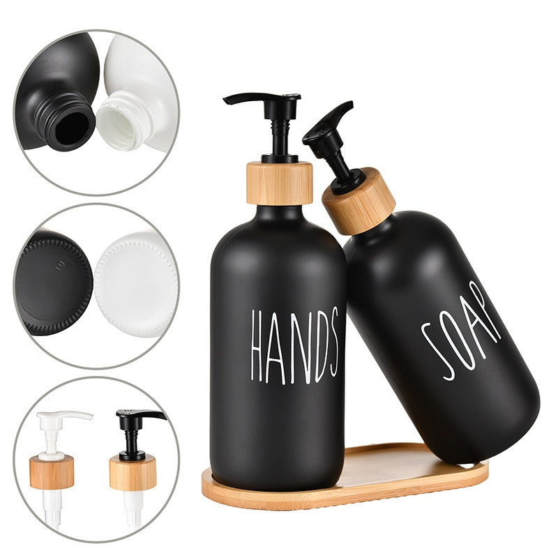 Glass 500ml Boston hand soap pump black and white split bottle wooden cap soap dispenser shampoo bottle - V.I.P Digital Presence