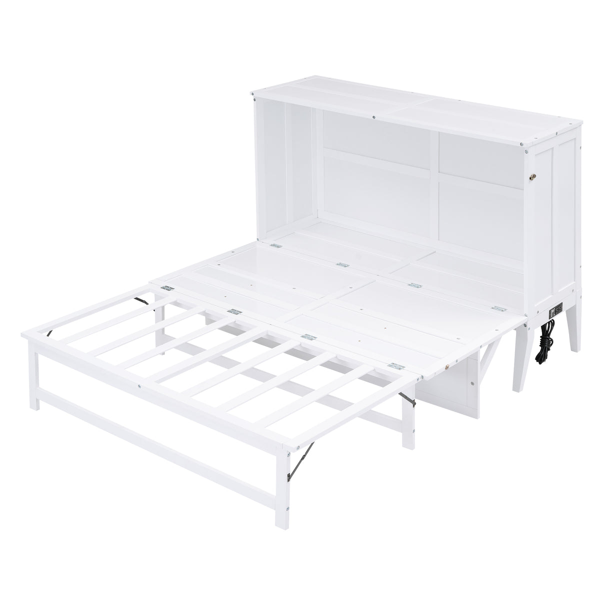 Queen Size Murphy Bed with Built-In Charging Station and a Shelf White