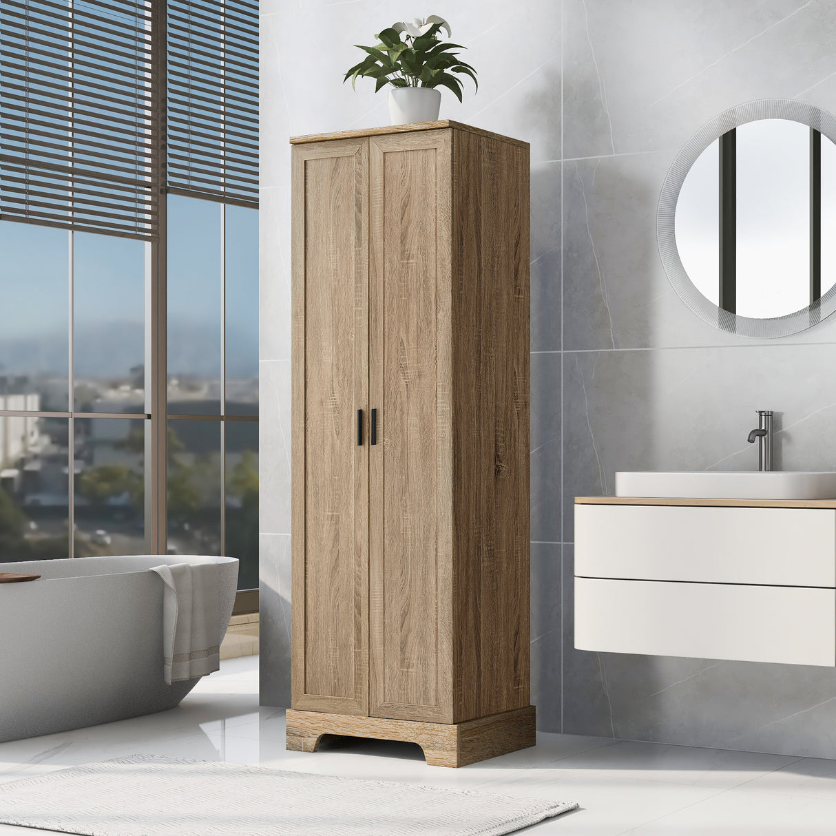 Storage Cabinet with Two Doors for Bathroom, Office, Adjustable Shelf, MDF Board, Brown - V.I.P Digital Presence