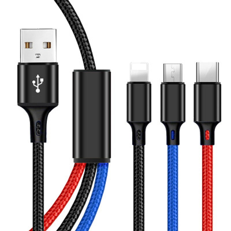 One to three data cable nylon braided three head fast charging mobile phone charging cable - V.I.P Digital Presence