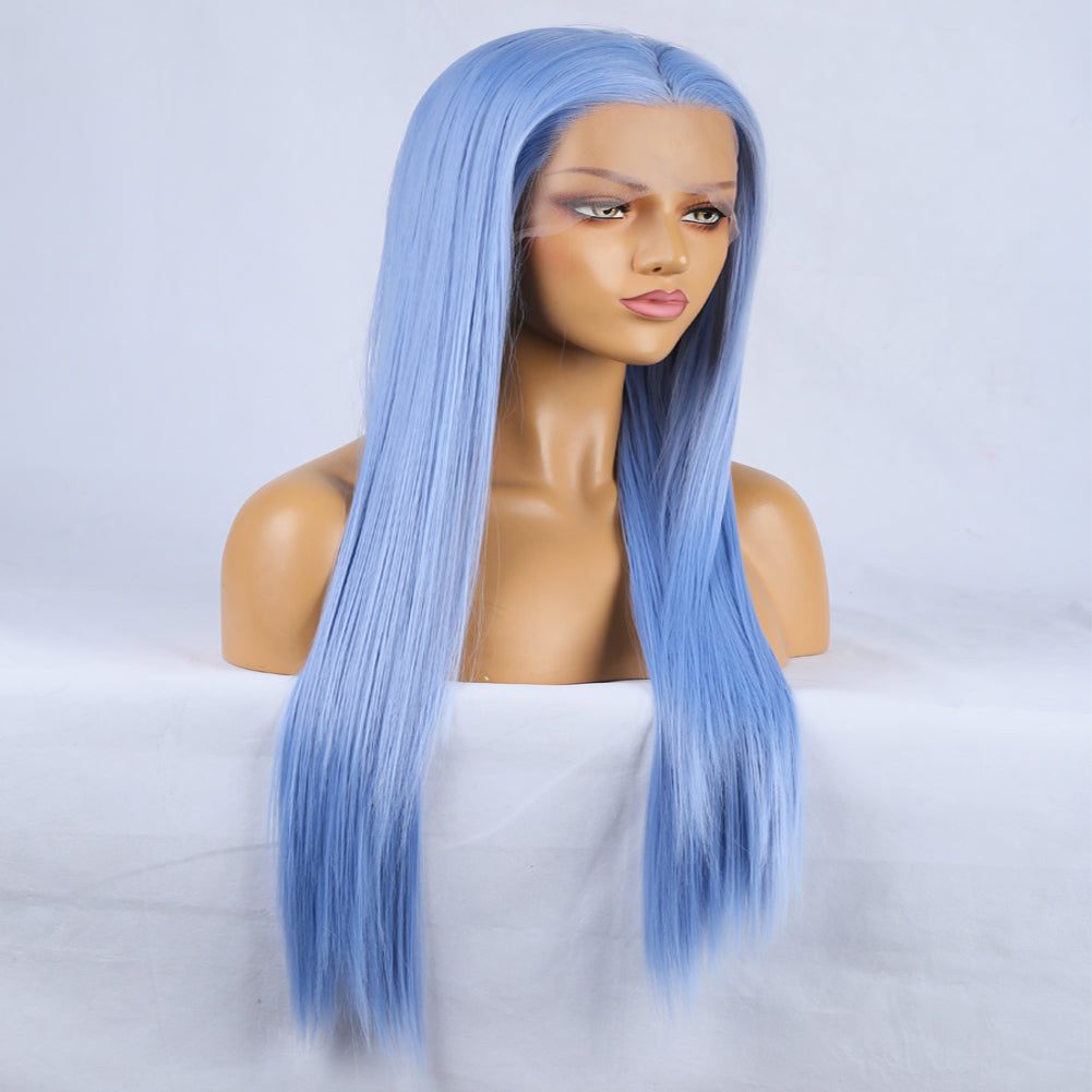Fashion Hand Ditch 13 * 2.5 Chemical Fiber Front Lace Blue False Long Hair Head Cover Natural Hairline Wig - V.I.P Digital Presence