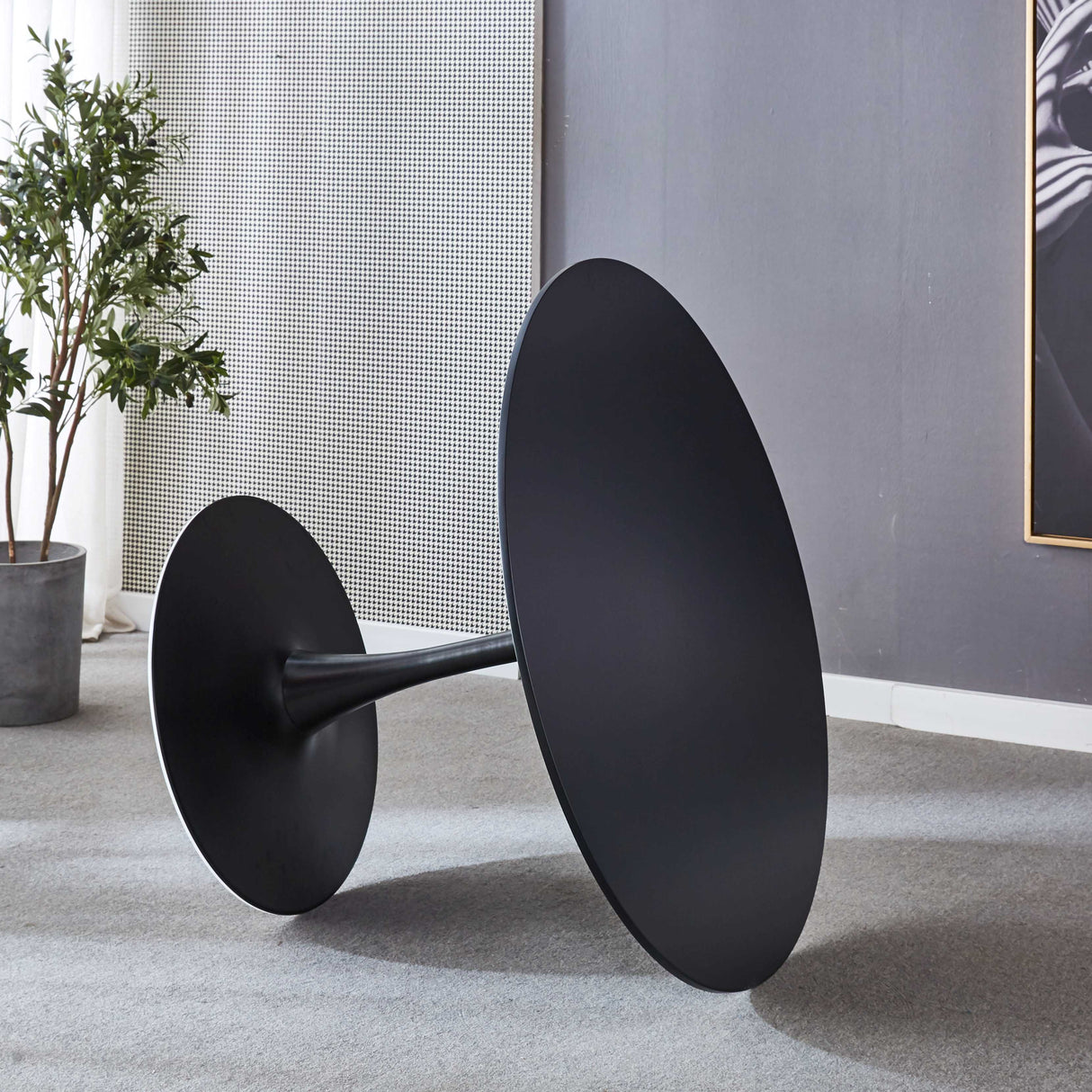 42.1"Black Tulip Table Mid-century Dining Table for 4-6 people With Round Mdf Table Top Pedestal Dining Table