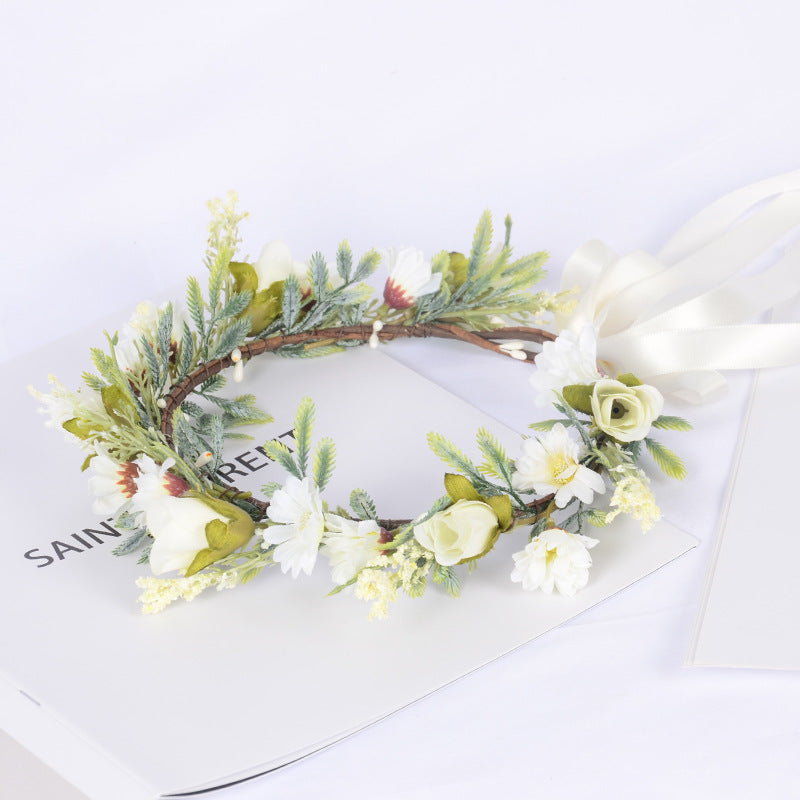 Korean style spring and summer fresh flower garland handmade wrapped fabric small chrysanthemum headpiece - V.I.P Digital Presence