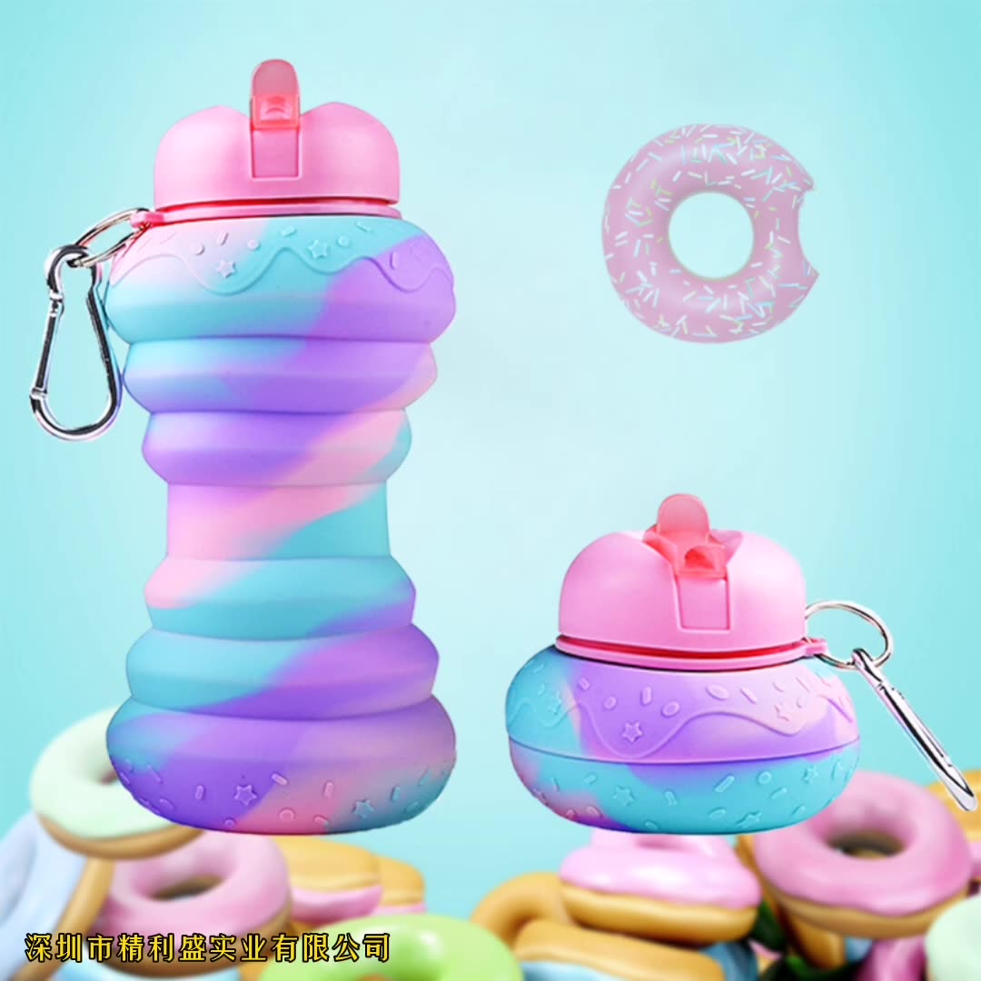 Botella de silicona plegable tipo donut, ideal para deportes al aire libre, portátil y para viajes.