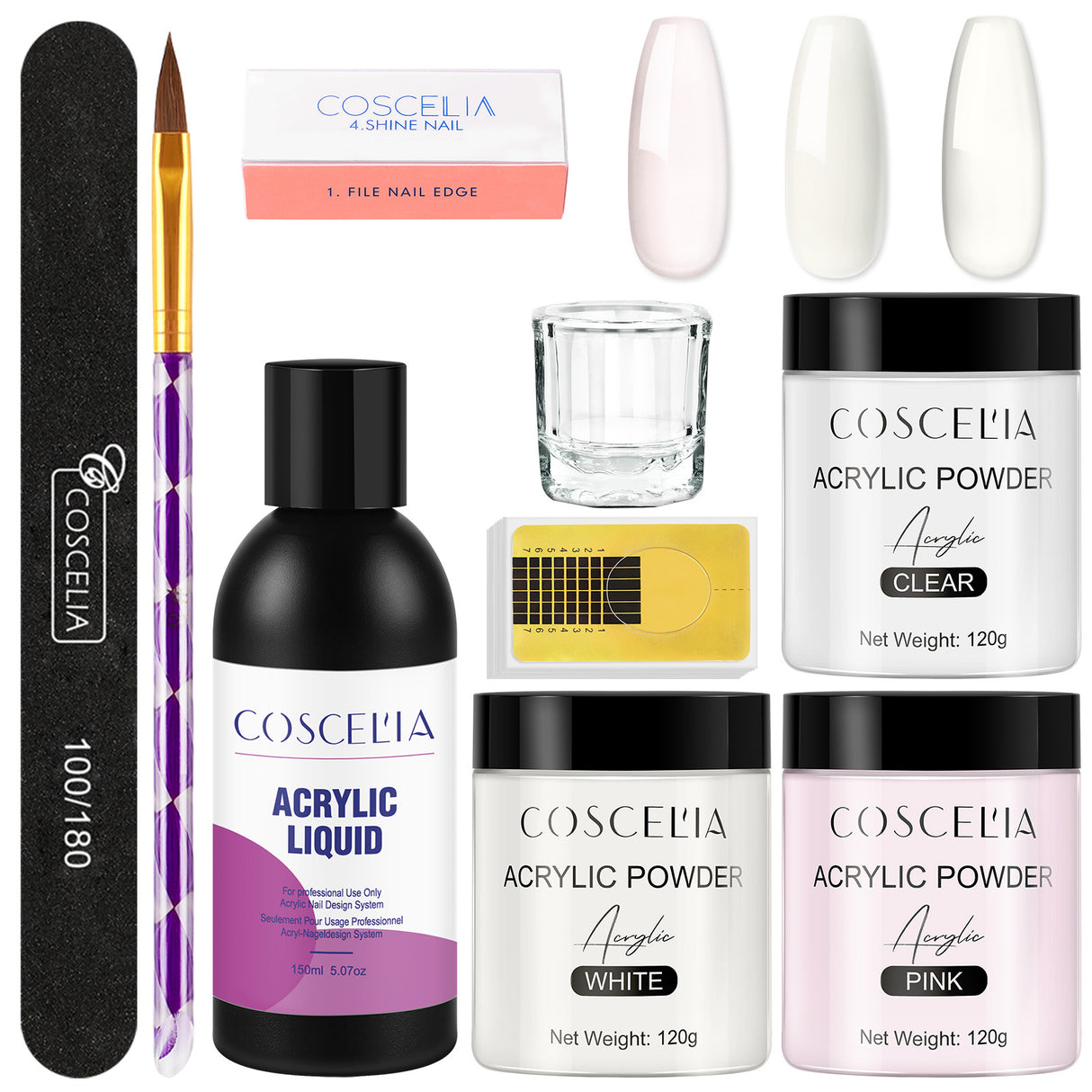 COSCELIA New 120g White Powder Transparent Crystal Powder 150ML Crystal Liquid Nail Shop Nail Tool Set - V.I.P Digital Presence