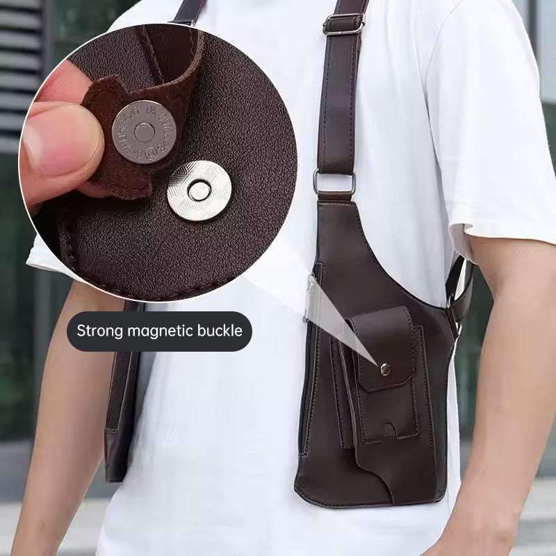 A medieval - style leather harness bag that is an anti - theft wallet, phone pouch, and suitable for men's Viking cosplay. - V.I.P Digital Presence