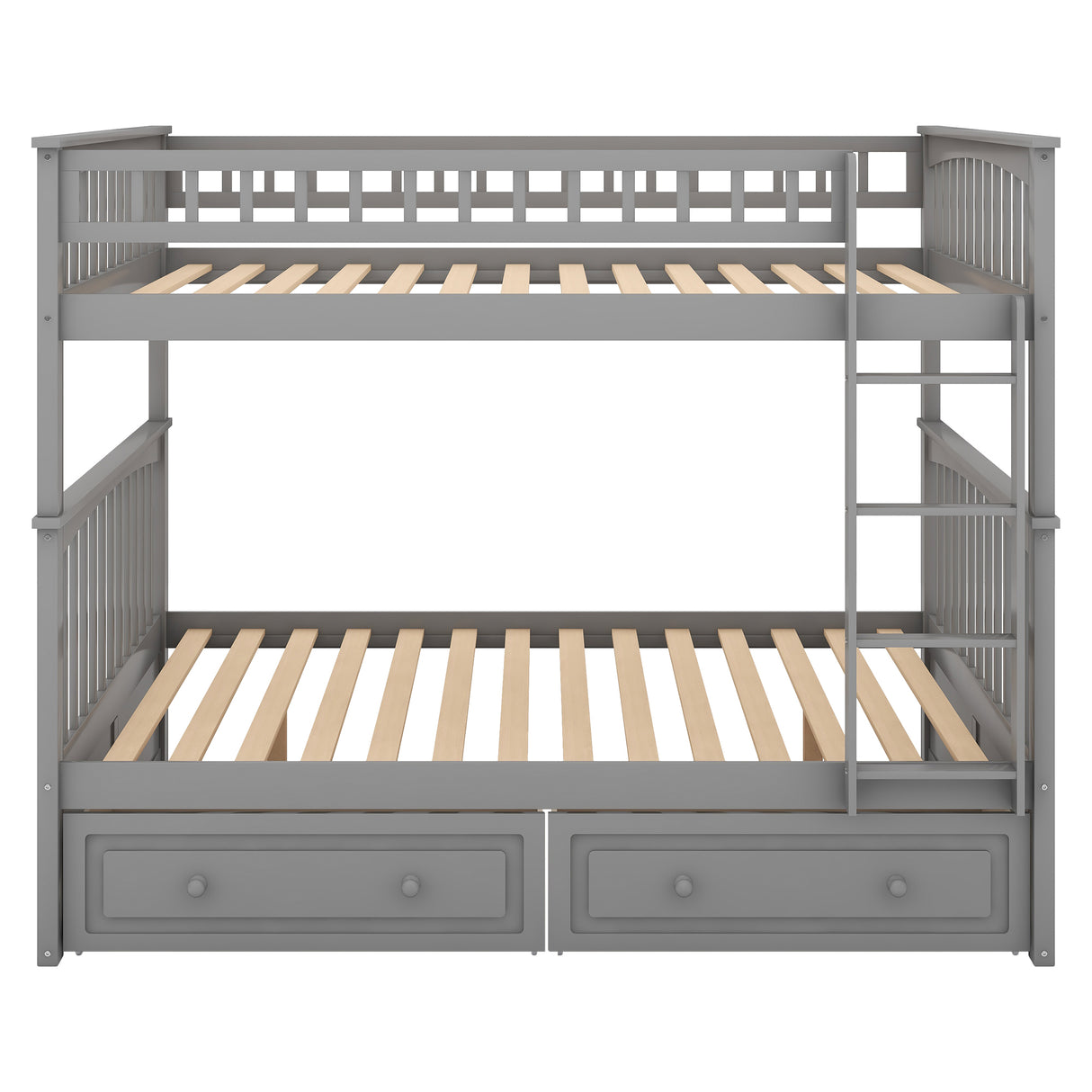 Full over Full Bunk Bed with Drawers, Convertible Beds Gray