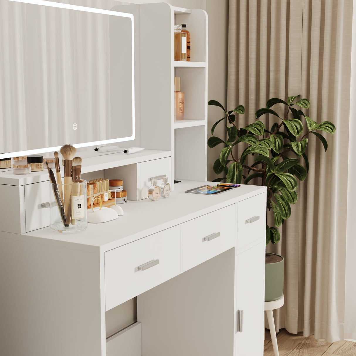 Smart mirror dressing table with drawers and storage cabinets, dressing table with bedroom dressing table, changing room