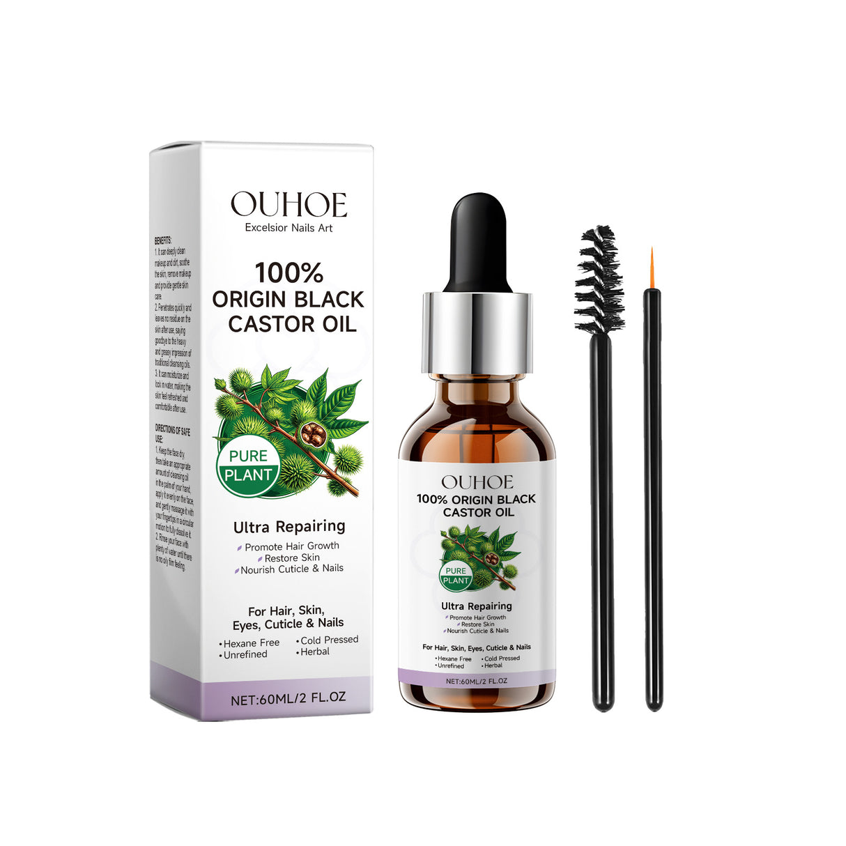Ouhoe Black Castor Oil Eyebrow Eyelash Hair Soft Shine Skin Care Multi-Effect Care Essential Oil - V.I.P Digital Presence