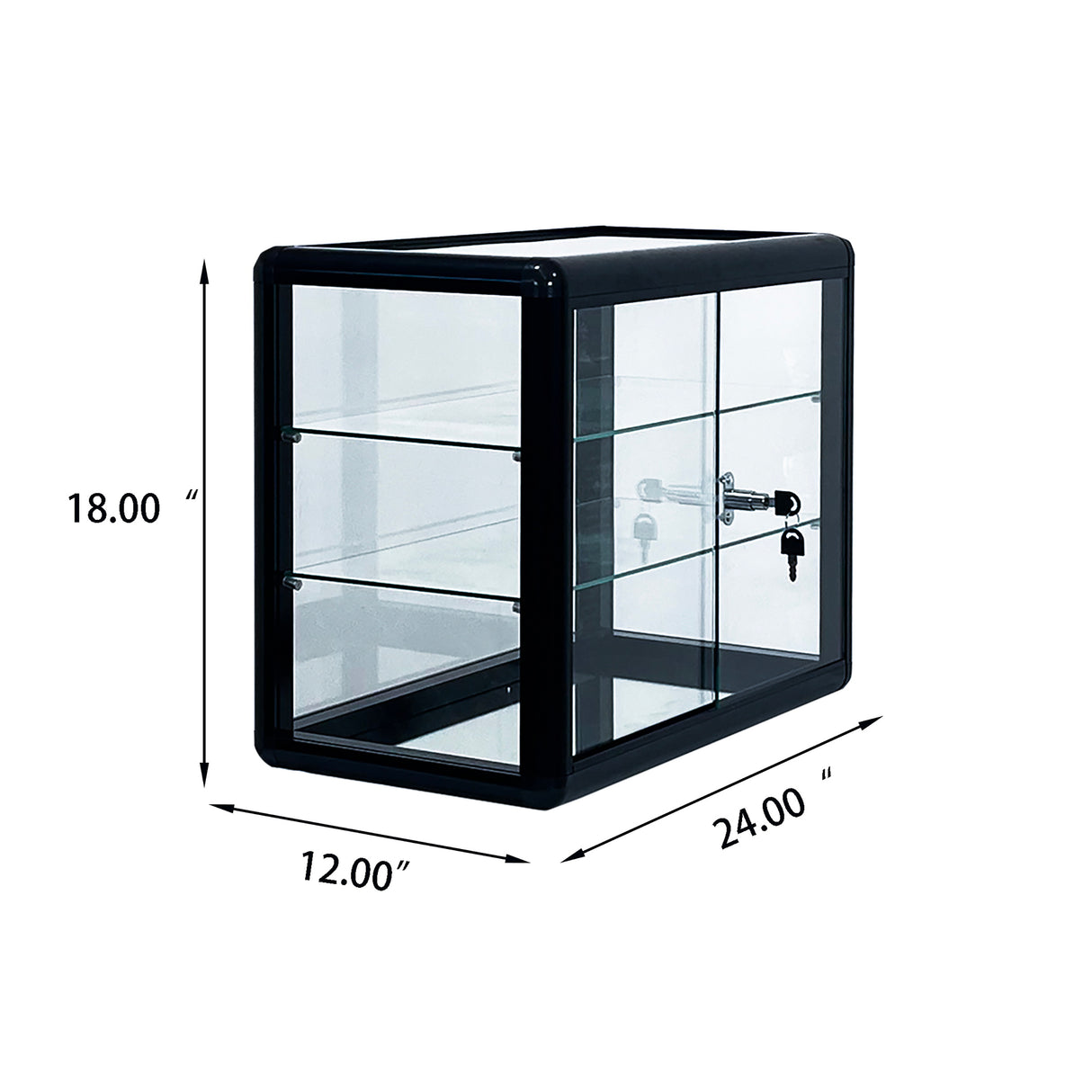 Tempered glass counter top display cabinet with sliding glass door and lock, standard aluminum frame - V.I.P Digital Presence