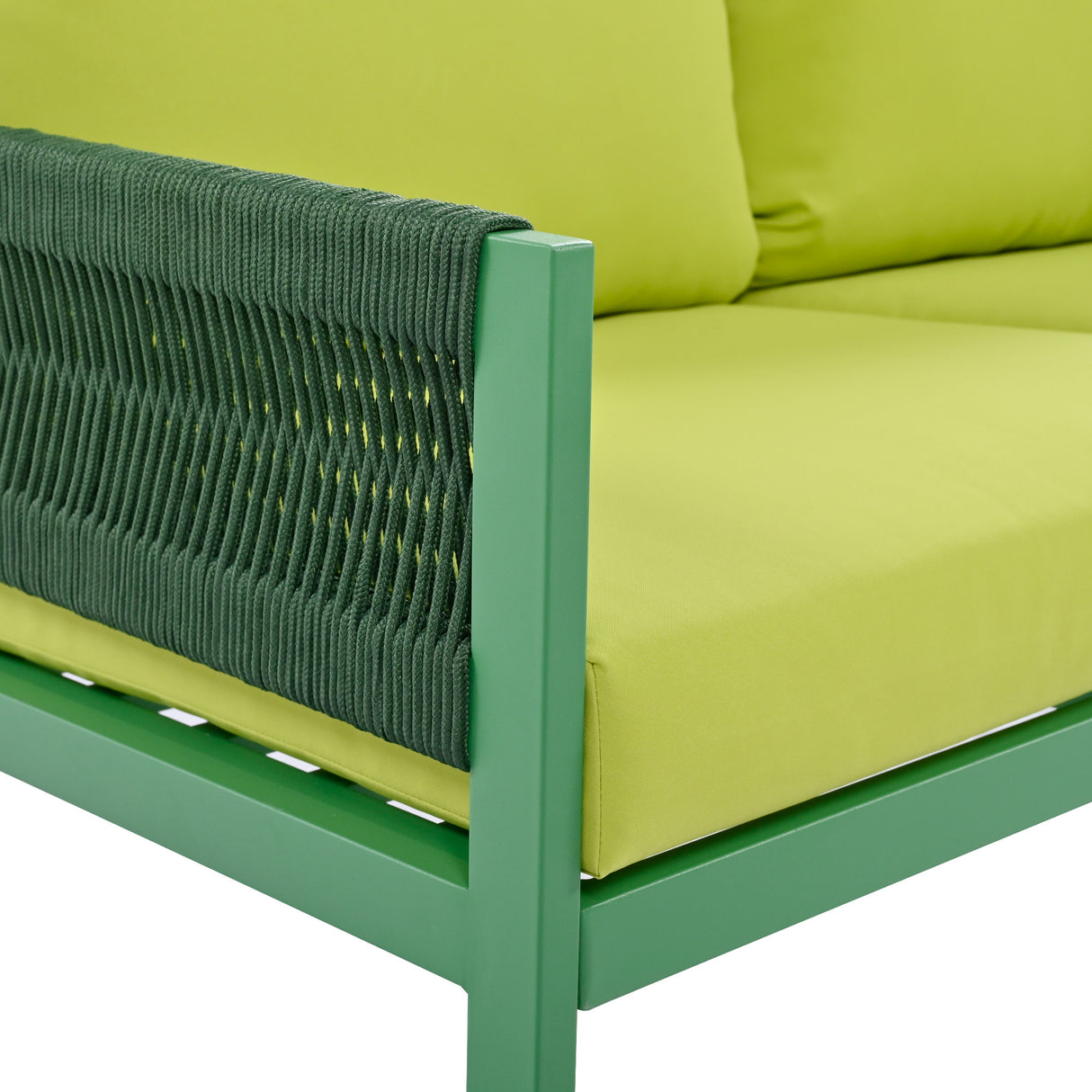 Outdoor Furniture with Tempered Glass Table, Set Deep Seating with Thick Cushion (Fluorescent Yellow & Green)