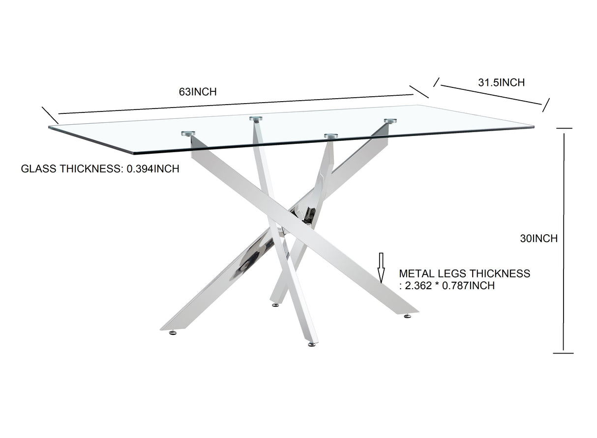 TEMPERED CLEAR GLASS GOLDEN LEG DINNING TABLE 63" - V.I.P Digital Presence