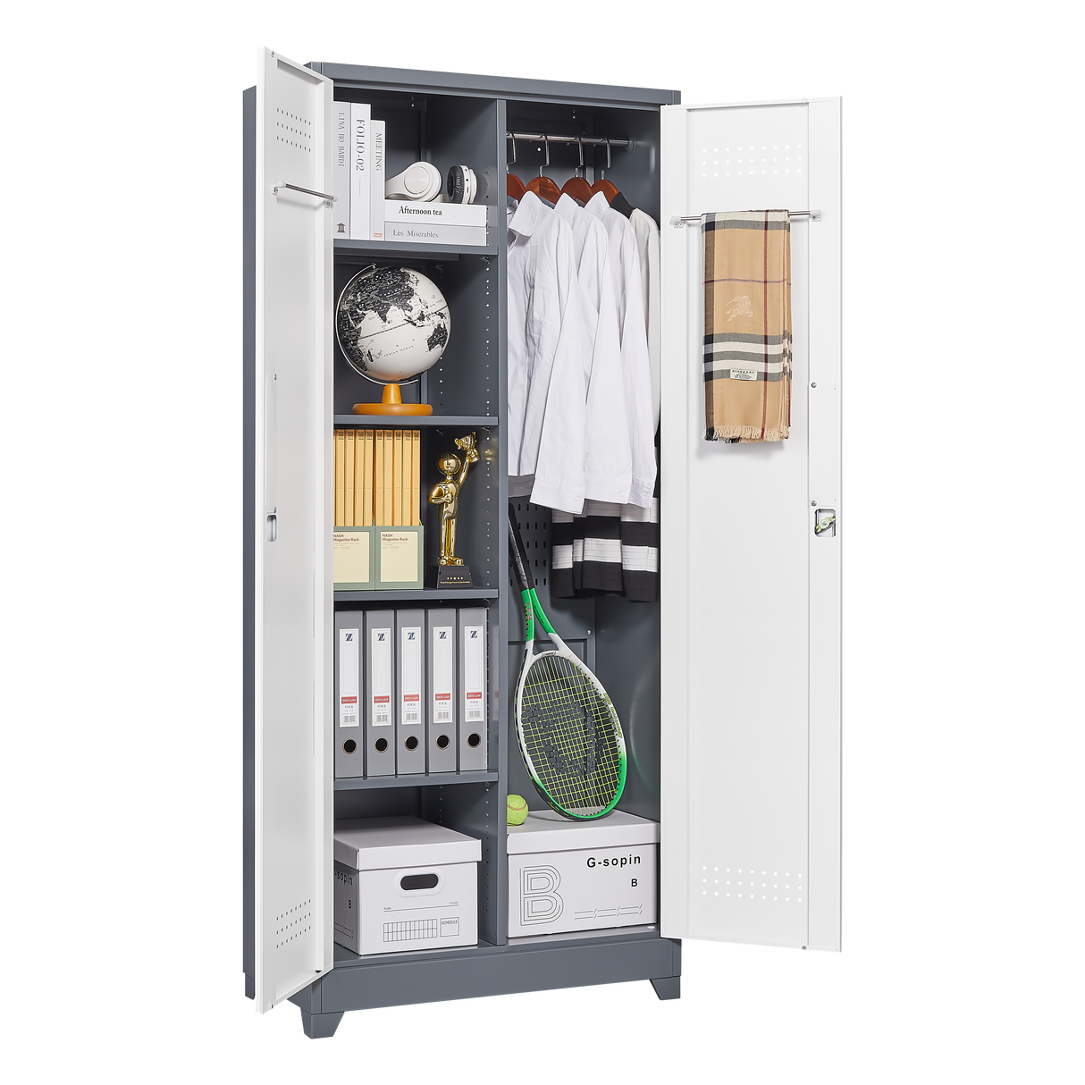 Metal storage cabinets, lockable cleaning tool cabinets, high broom tool organizers, and large storage cabinets in storage store - V.I.P Digital Presence