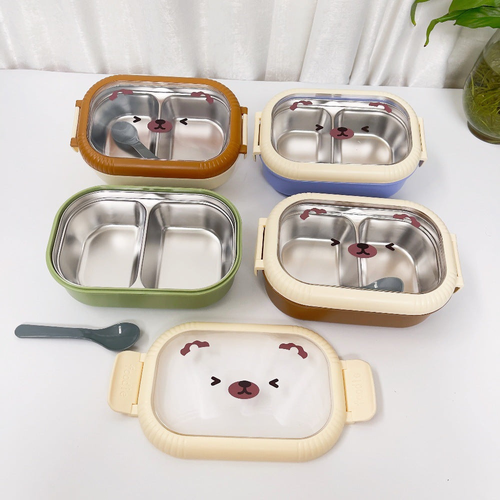 Cartoon cute bear stainless steel portable compartment lunch box with lid - V.I.P Digital Presence