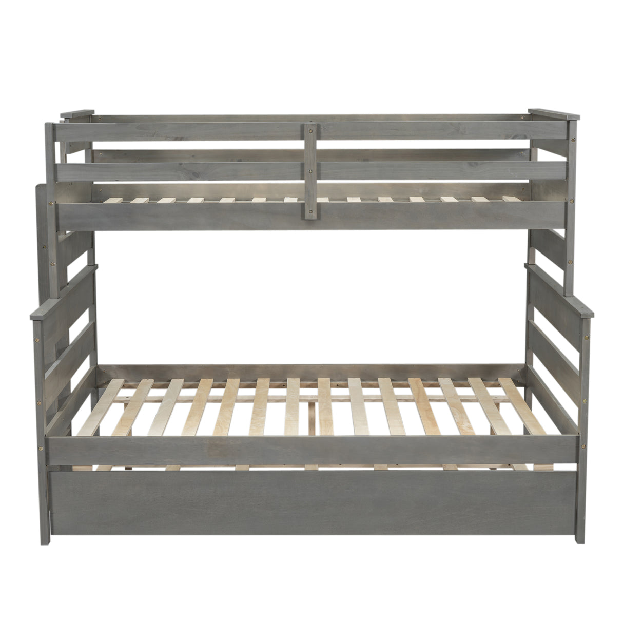 Wood Twin over Full Bunk Bed with Twin Size Trundle Gray