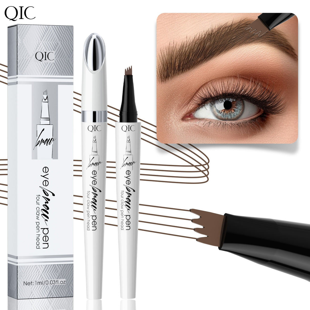 QIC ceramic white liquid four-claw eyebrow pencil wild eyebrow waterproof non-smudge four-head forked eyebrow pencil - V.I.P Digital Presence
