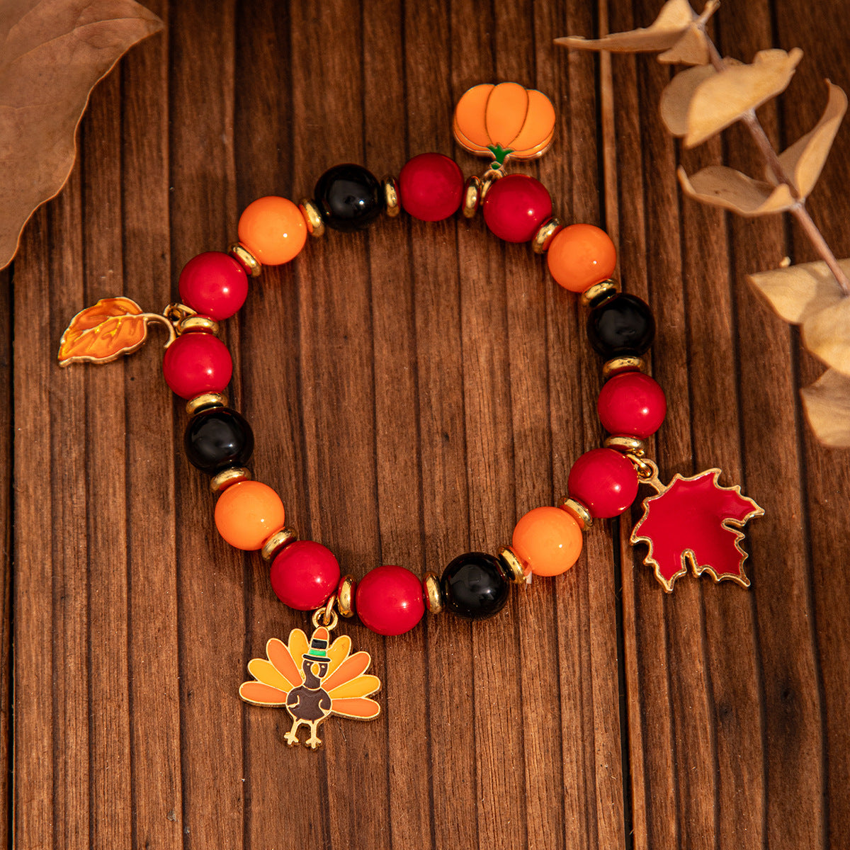 Thanksgiving Creative Maple Leaf Pendant Alloy Bracelet Personalized Letter Pumpkin Bead Bracelet - V.I.P Digital Presence