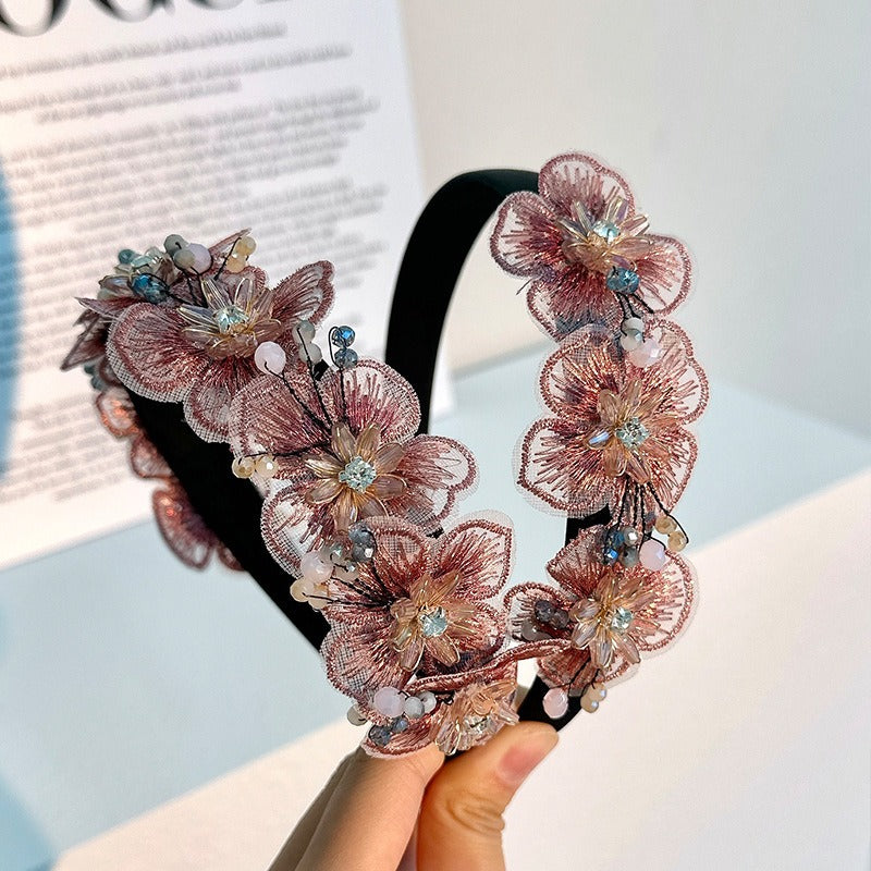 Handmade Fashion Embroidered Crystal Flower Hair Hoops for Women - V.I.P Digital Presence