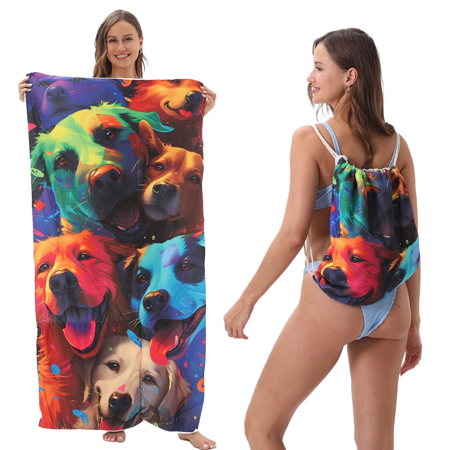 Two-in-One Foldable Beach Towel Printed Bath Towel All-In-One Beach Towel with Storage Bag - V.I.P Digital Presence