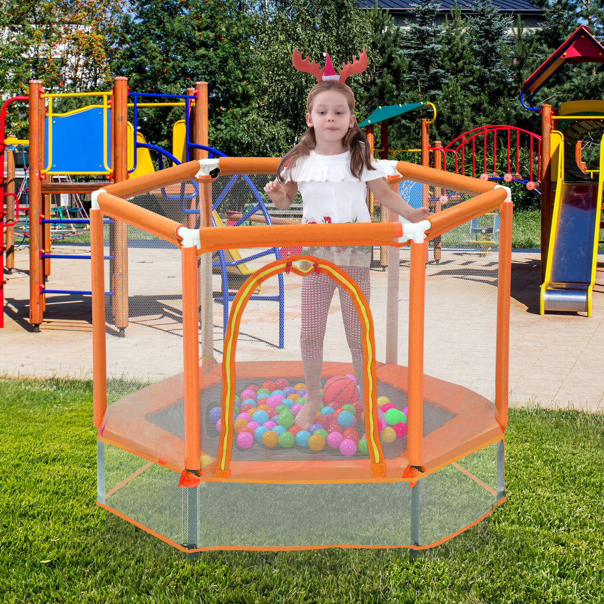55'' Toddlers Trampoline with Safety Enclosure Net and Balls, Indoor Outdoor Mini Trampoline for Kids - V.I.P Digital Presence