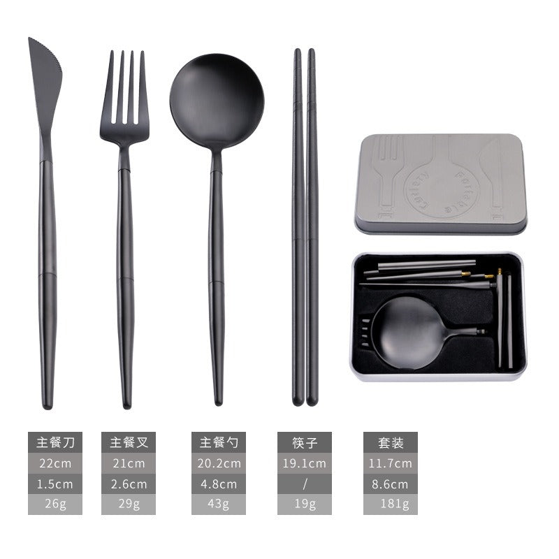 304 stainless steel portable tableware steak knife fork spoon chopsticks detachable folding tableware set - V.I.P Digital Presence