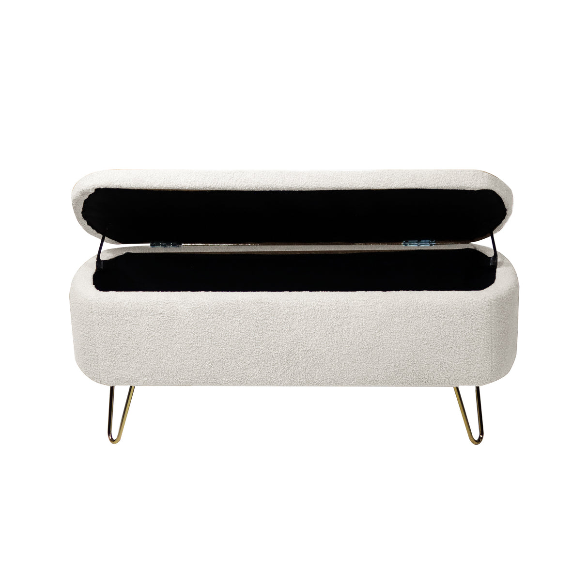 Ivory White Storage Ottoman Bench for End of Bed Gold Legs - V.I.P Digital Presence