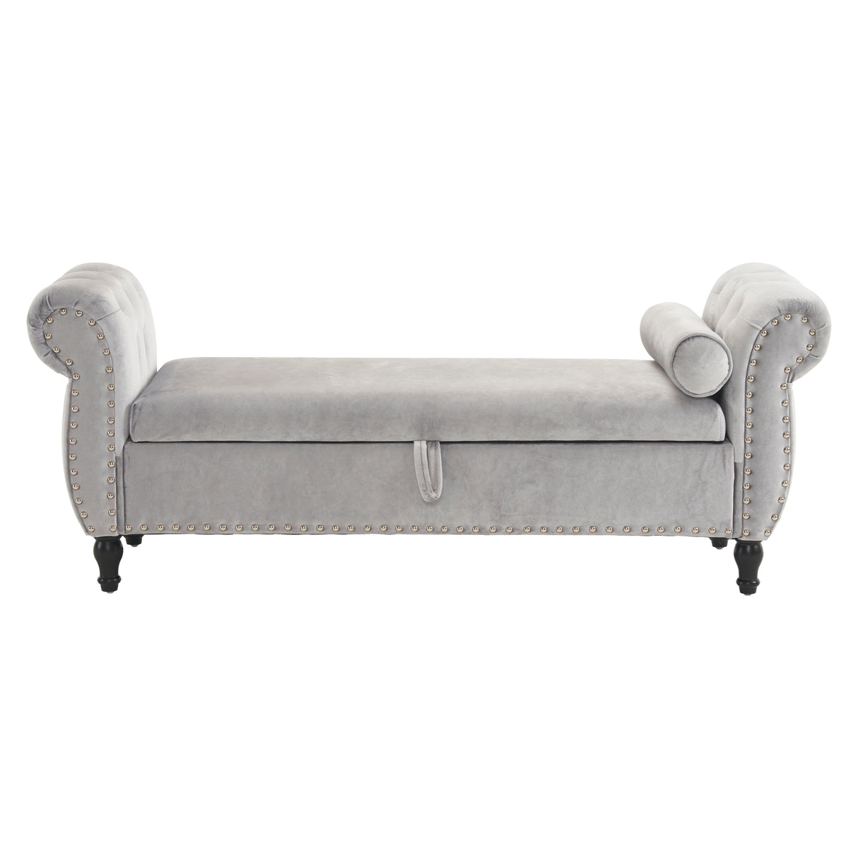 Velvet Multifunctional Storage Rectangular ottoman bench with 1 Pillow, grey - V.I.P Digital Presence