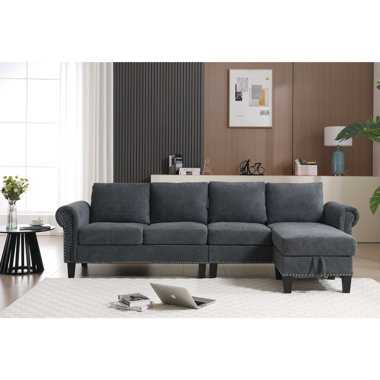 Convertible Sectional Sofa with Storage,L-shaped sofa Modern Linen Fabric Sectional Couches for Living Room,Gray - V.I.P Digital Presence