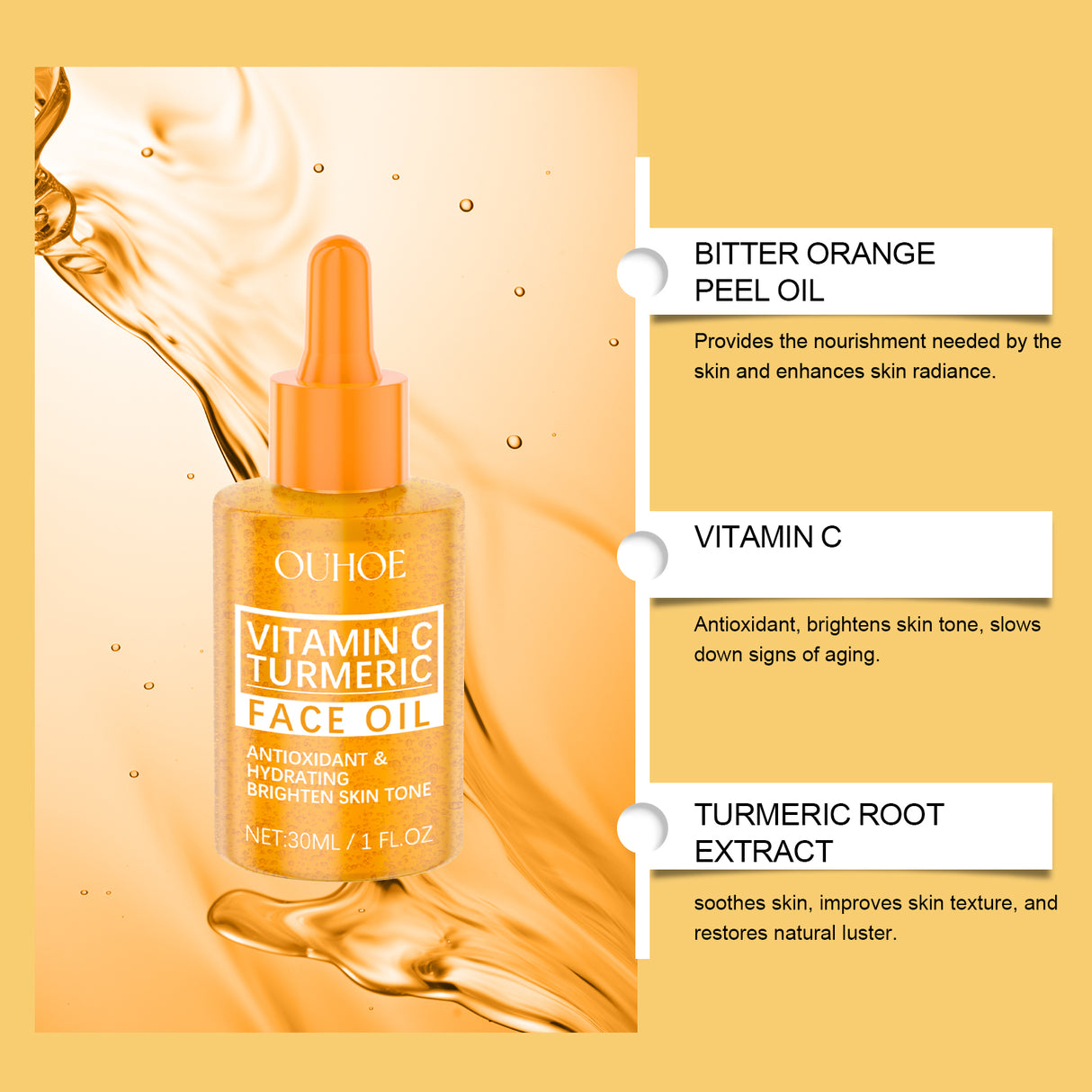 Vitamin C Turmeric Brightening Oil, Vitamin C Moisturizing Facial Skin Moisturizing, Hydrating And Brightening Skin Essential Oil