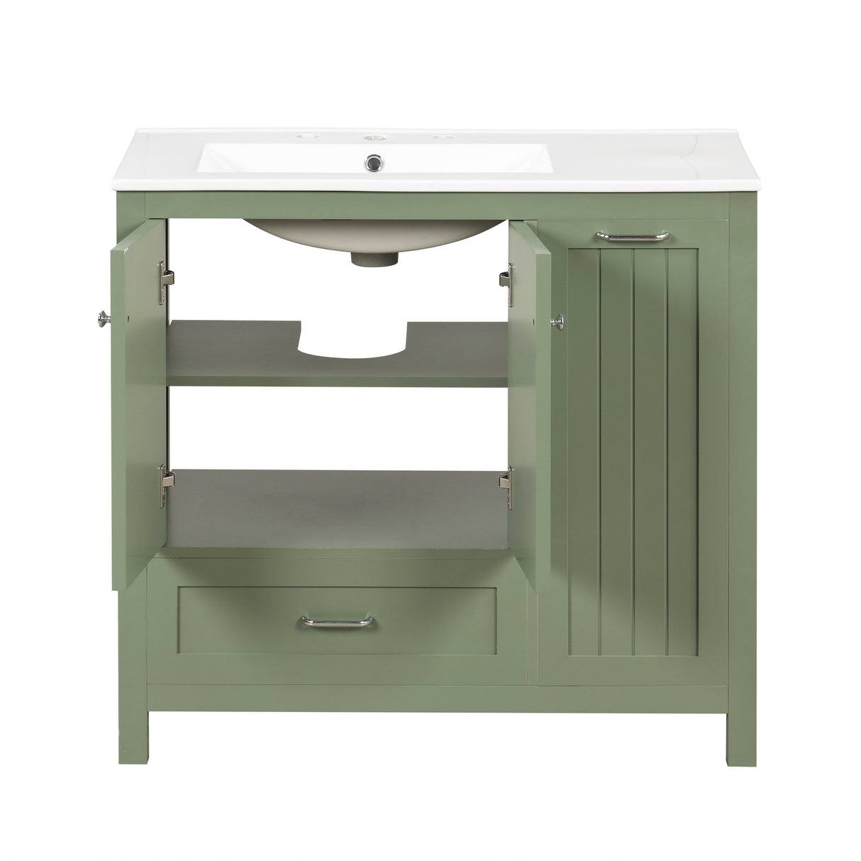 36 inch bathroom vanity with sink, one double door cabinet one large drawer and one flip drawer solid wood and MDF board, green - V.I.P Digital Presence